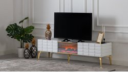 Beyaz Gold detaylı Tv Sehpası Lara