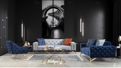 Mavi Gold Detaylı Koltuk Takımı Santa