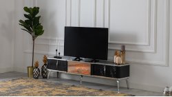 Siyah Gümüş Detaylı TV Sehpası Derya