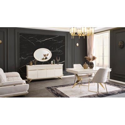 Angel Gold Ayaklı Beyaz Yemek Odası