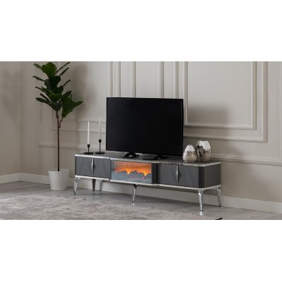 Antrasit Gümüş Detaylı TV Sehpası Derya