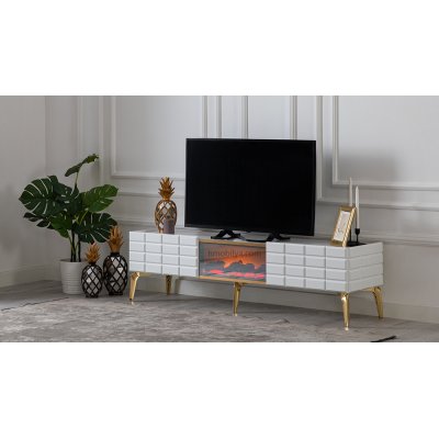 Beyaz Gold detaylı Tv Sehpası Lara