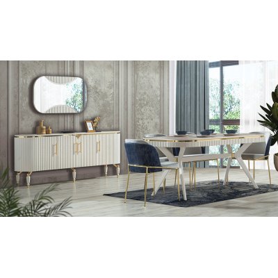 Gold Detaylı Ahşap Yemek Odası Alyans