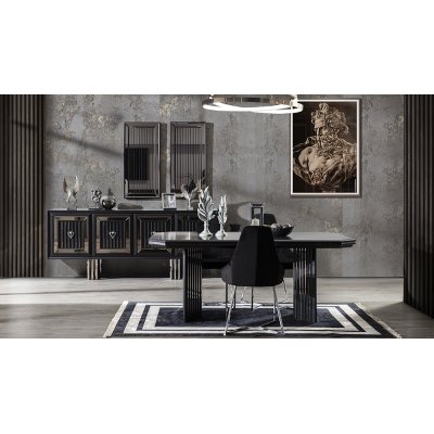Gümüş Detaylı Siyah Roma Yemek Odası