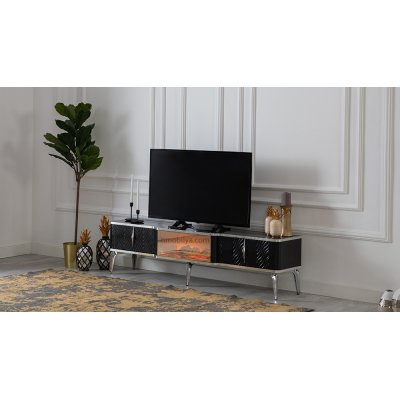 Siyah Gümüş Detaylı TV Sehpası Derya